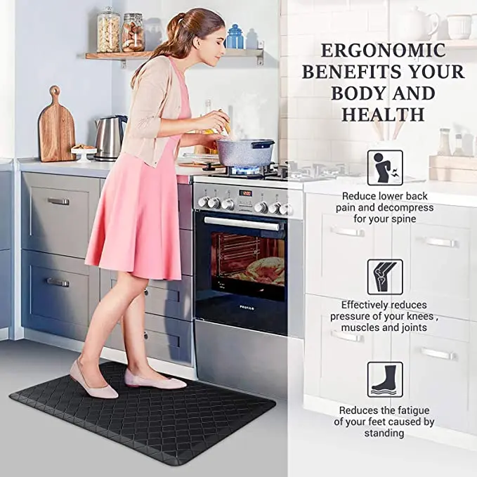 HEALEG 1 Extra Thick Anti Fatigue Floor Mat,Kitchen Mat, Standing Desk Mat  – Comfort at Home, Office, Garage - Advanced PU Foam - NOT PVC!!! (Black