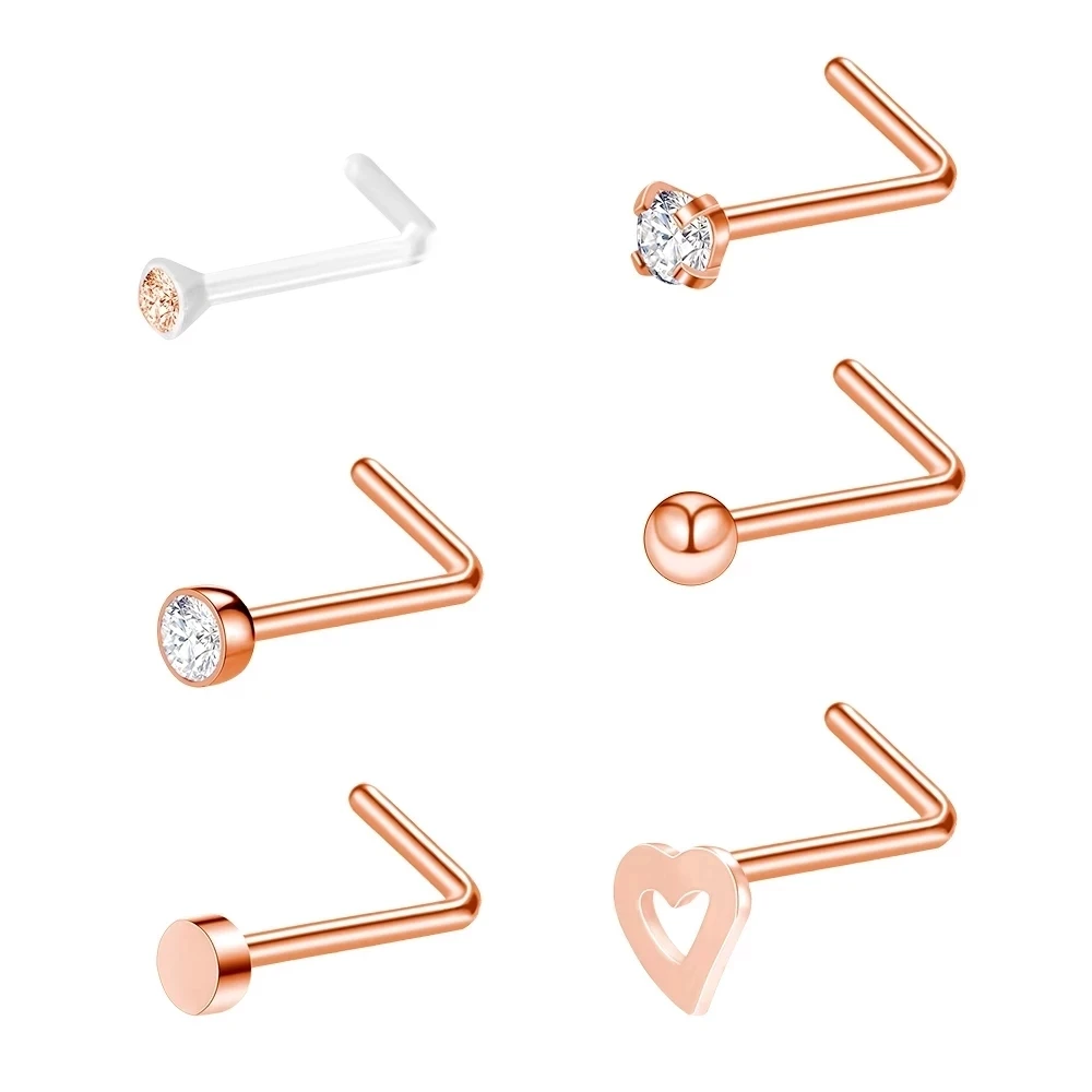 ZS 6PCS Fashion Nose Septum Piercing Studs Set 18G Stainless Steel Nose Septum Studs Body Piering Jewelry For Nose Piercing