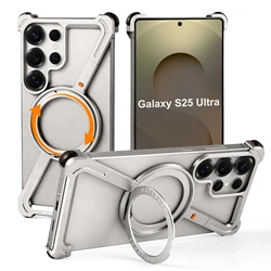 Eary Shockproof Frameless Phone Case with Magsafe Magnetic Ring Stand for Galaxy S24 Ultra (Titanium)