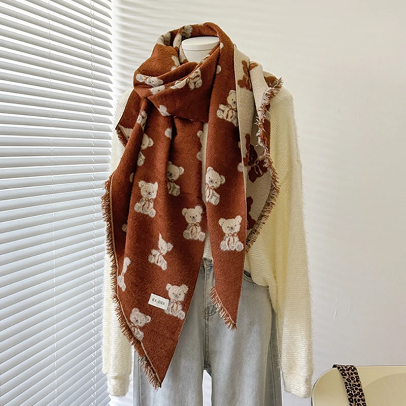 2025 Women's Luxury Cashmere Winter Shawl - Cute Allover Print with Tassels Pashmina Bandana Wrap