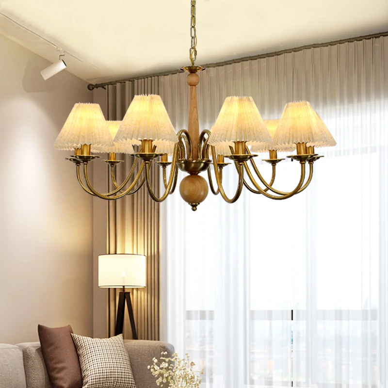 

Американская Минималистичная пасторальная люстра из твердой древесины, светодиодный потолочный светильник для гостиной, спальни, дома