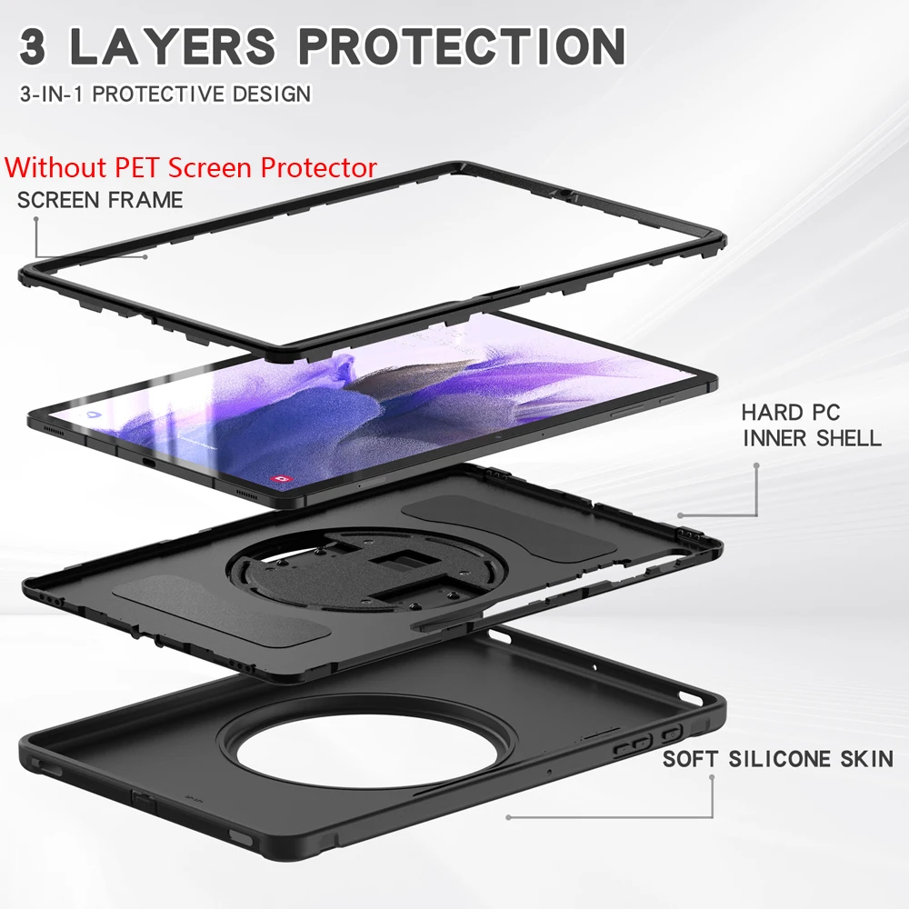 Rotating Hand Case For Samsung Galaxy Tab S7FE S7 FE 5G 12.4 Tablet Cover S7 Plus S8 Plus S7+ S8+ TPU PC Stand Shell