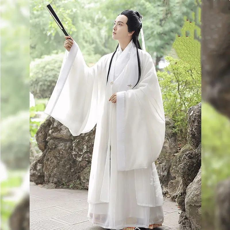 

Yourqipao Hanfu Men Chinese Traditional Hanbok Gown Male Cosplay Costume Fancy Dress White&Blue Gown for Men/Women Plus Size