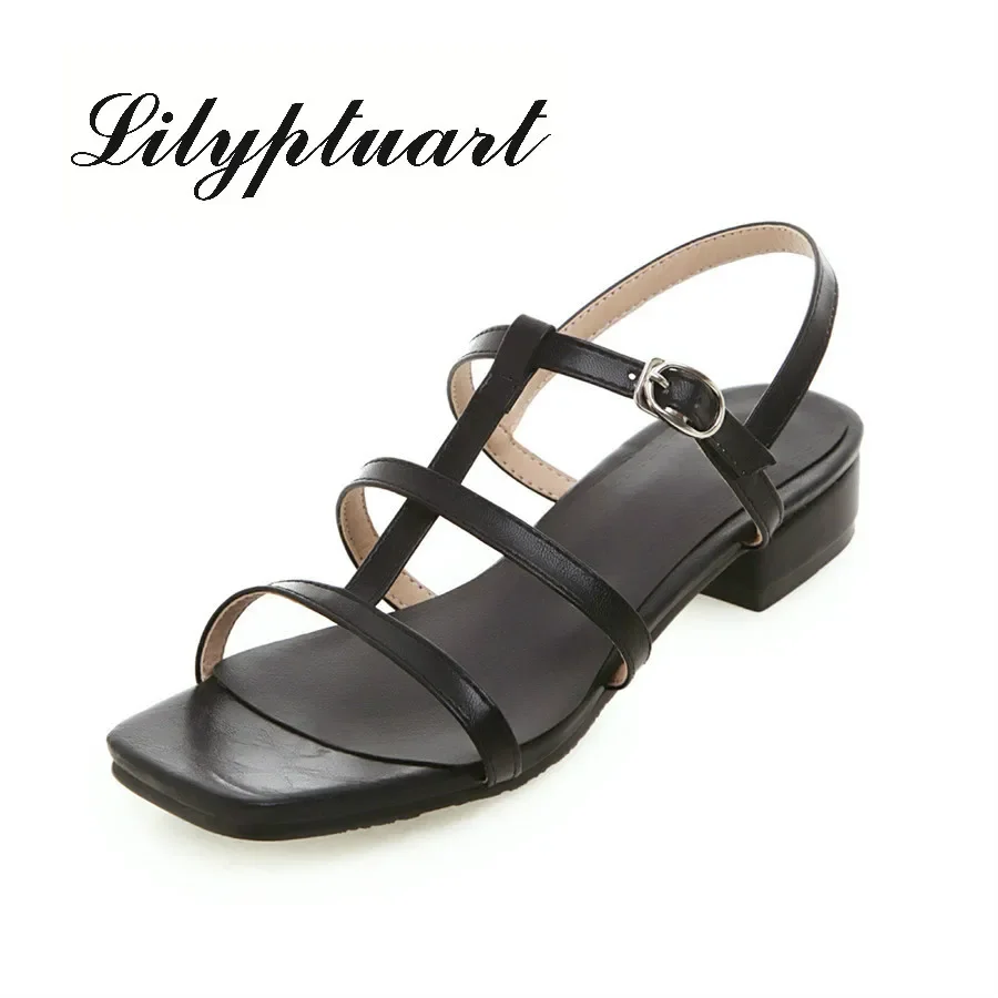 New Summer Sexy OpenToe Female Sandals Feet Bare Straps Patent Leather Shoes Rubber Soles Low Heel Women Sandals