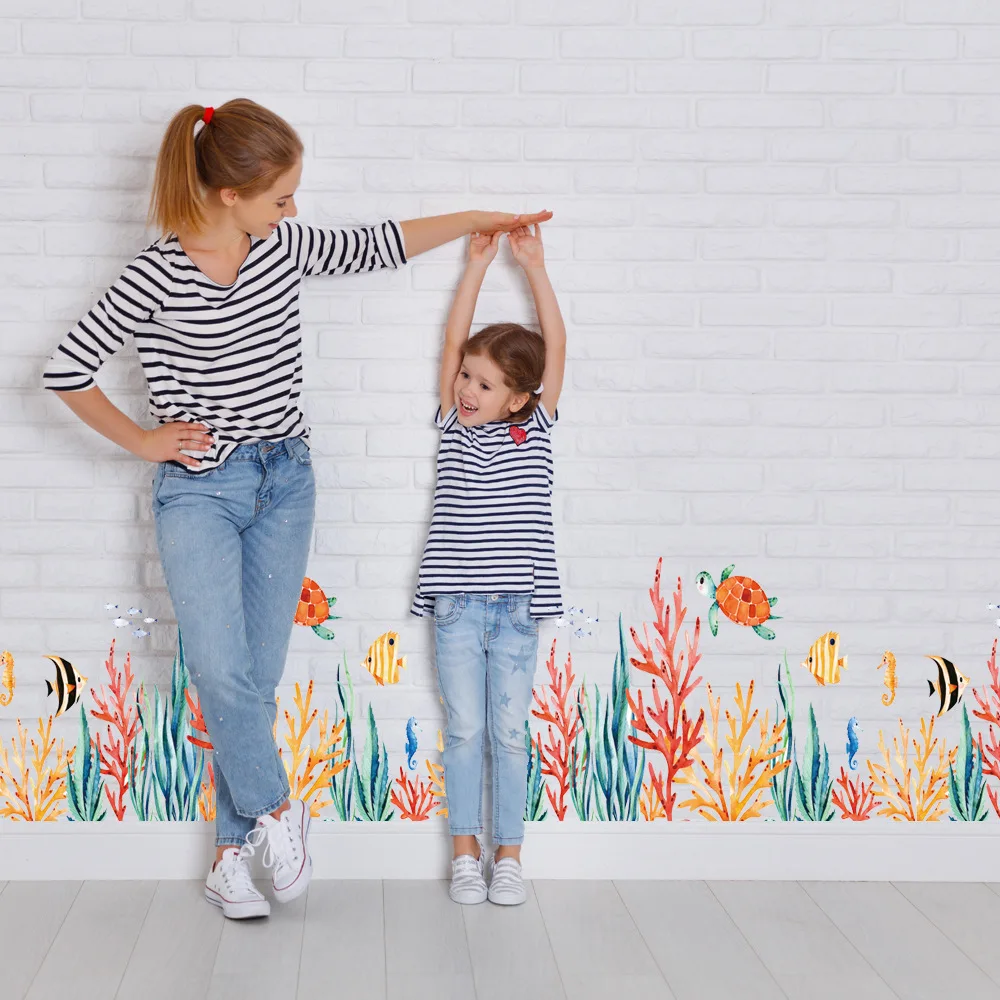 

Мультяшные настенные Стикеры, Коралловая гостиная, спальня, наклейки на стену, детская комната, украшение для дома, настенное искусство, роспись, наклейки на стену