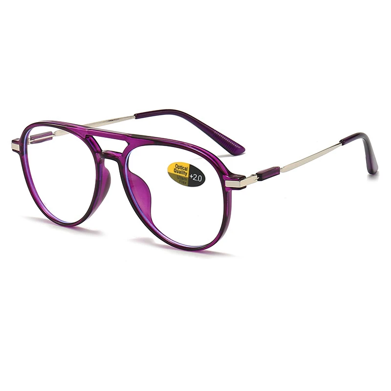 Reading Glasses Men Women Anti Blue Light Eye Glasses Fashion Double Bridge Oversized Round Frame Hyperopia Eyewear +100 To +400