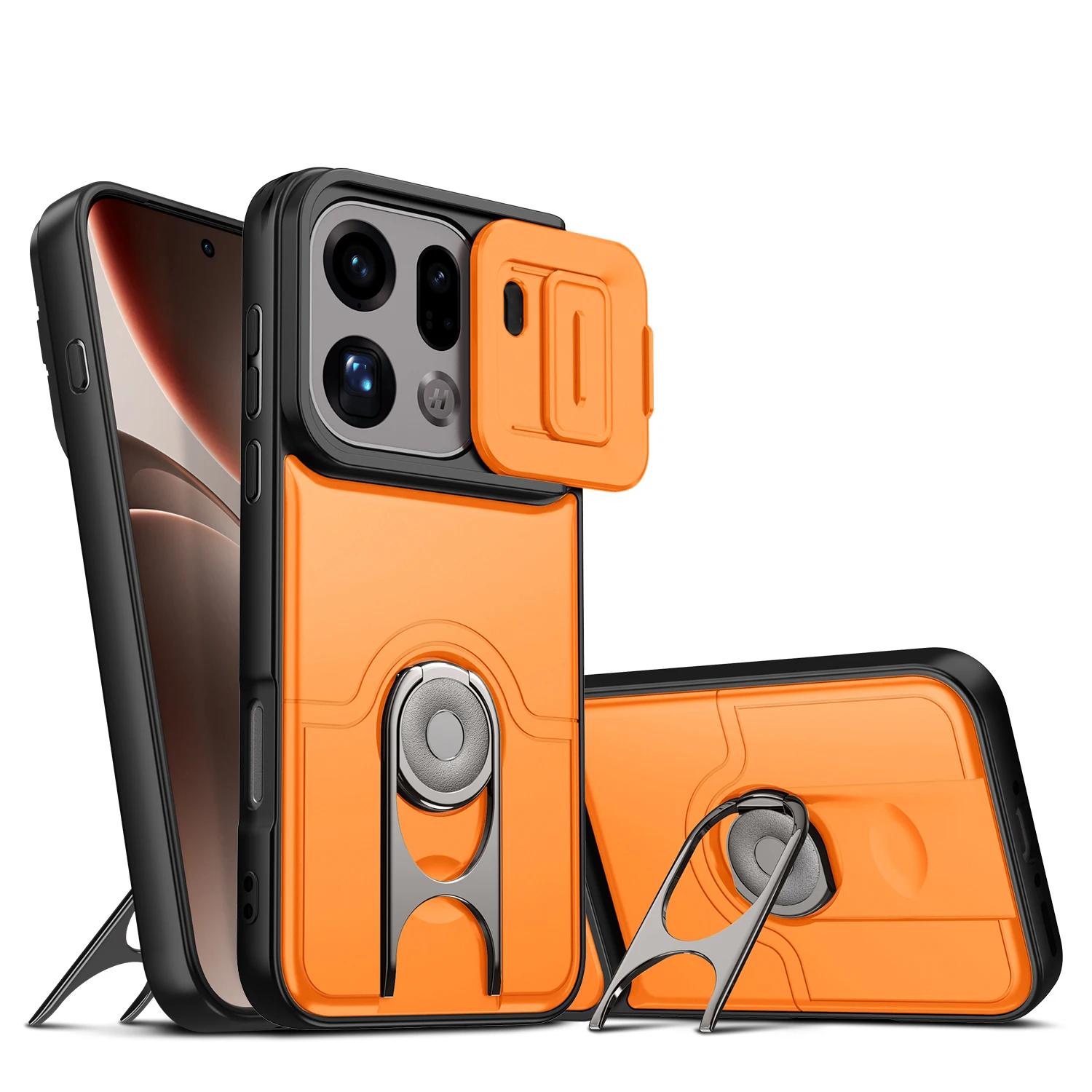 Matte Black Military-Grade Stand Holder Protective Phone Case