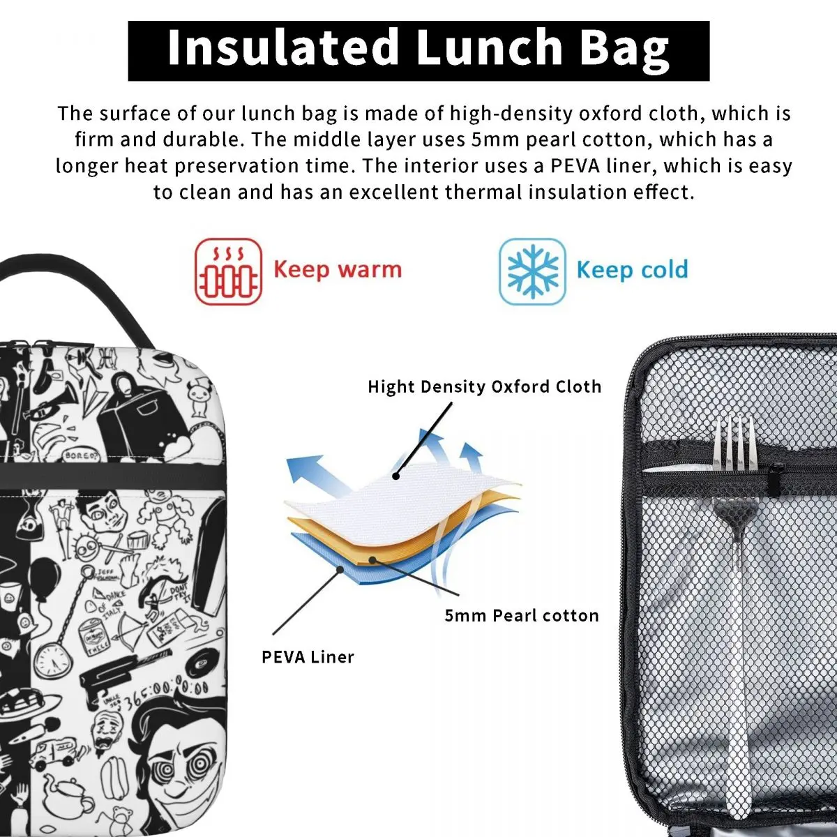 Unus Annus Memento Mori Symbol Insulated Lunch Bag Black And White Ethan Markiplier Mark Resuable Cooler Thermal Bento Box Kids
