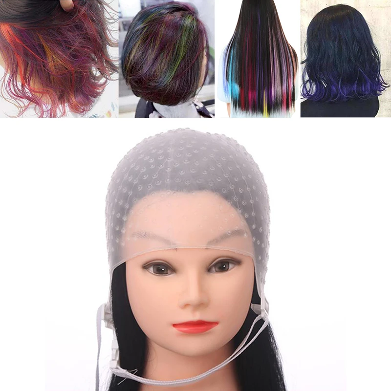 Silicone Hair Highlights Cap With Needle Reusable Hair Coloring Cap Dye Hat