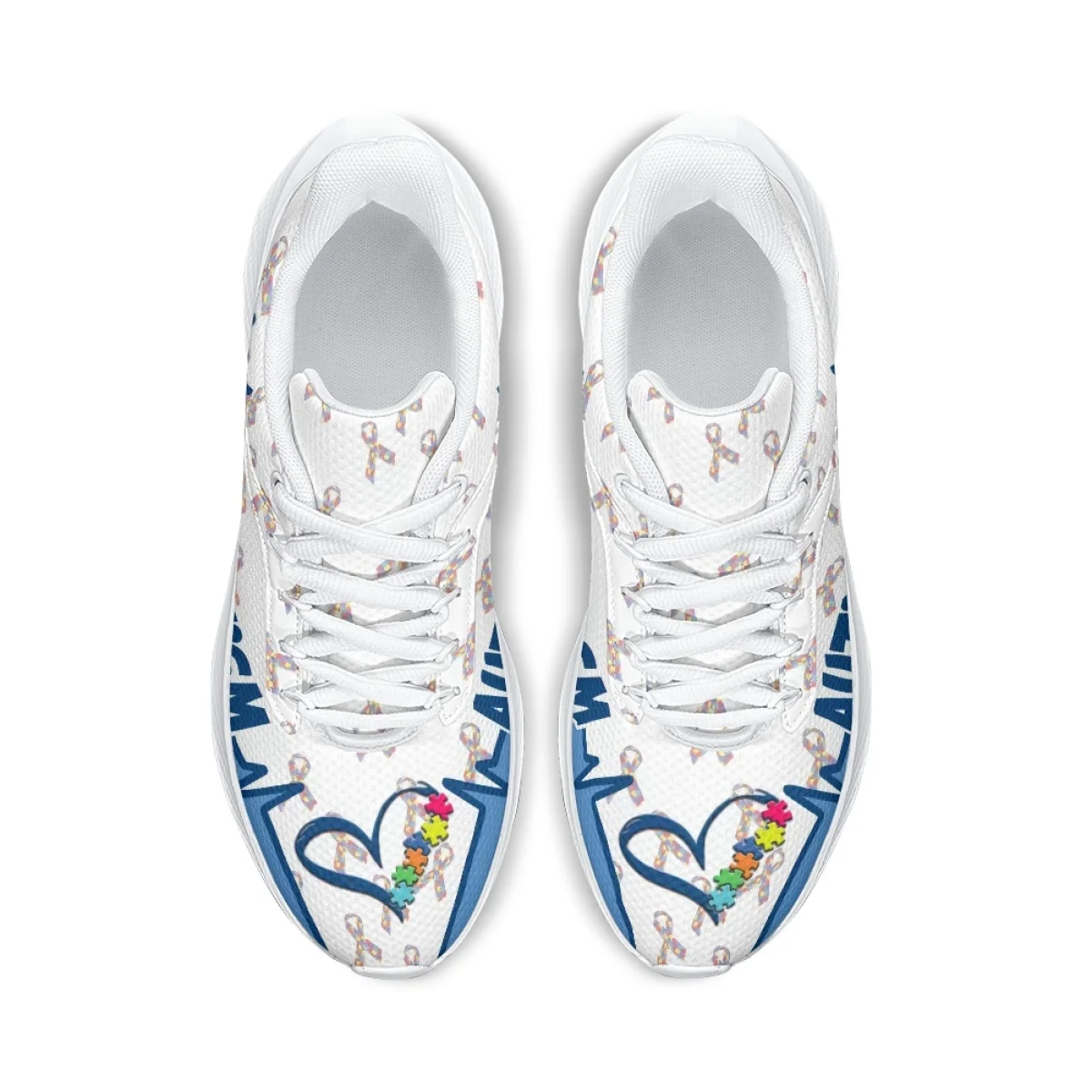 Autism Awareness Cartoon Pattern Women's Spring and Autumn Sneakers Wear-Resistant Outdoor Teens Tennis Shoes Lace Up  Footwear