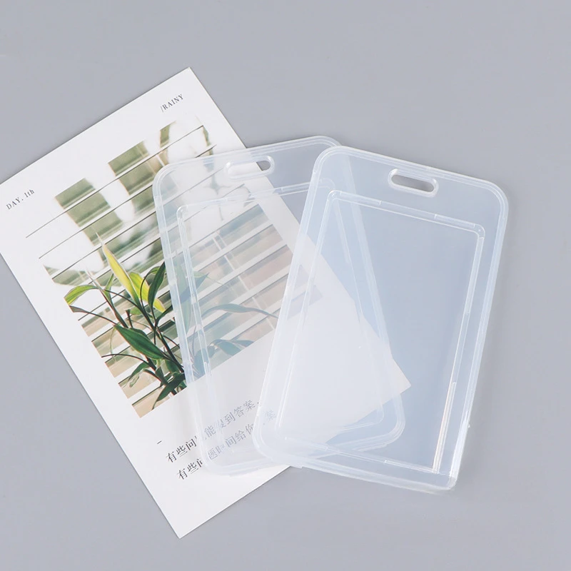 Set of 2 Transparent ID Badge Holder Sleeves – Clear Protective Cases for Credit Cards and Work Permits
