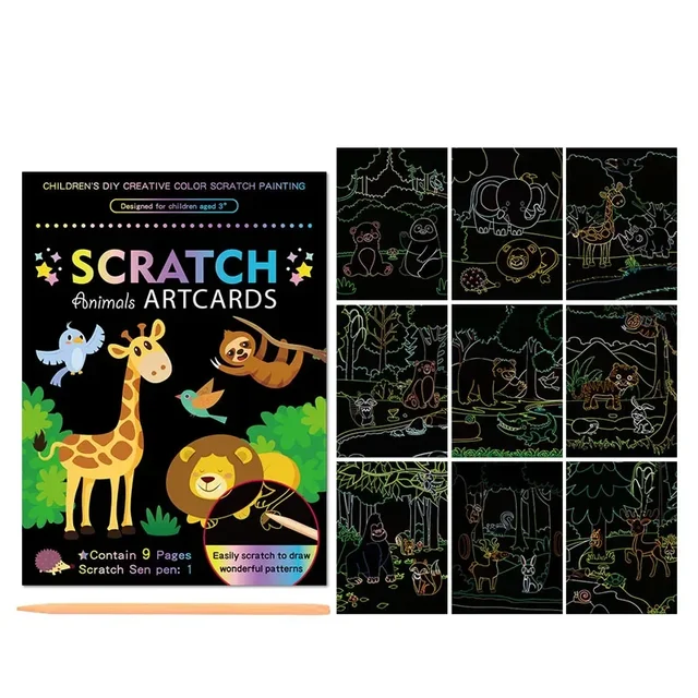 Rainbow Color Scratch Art Painting Paper Card Kit Cartoon Dinosaur Magic Drawing Board Kids DIY Educational Toys Christmas Toys 5