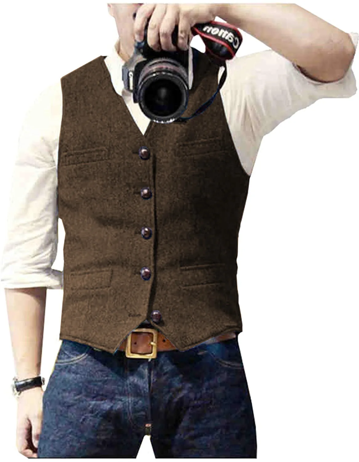 Men's Suit Vest Military Green Single Breasted Blended  Men Vest Denim Jeans Waistcoat Jacket Slim Fit Casual Formal Business 3