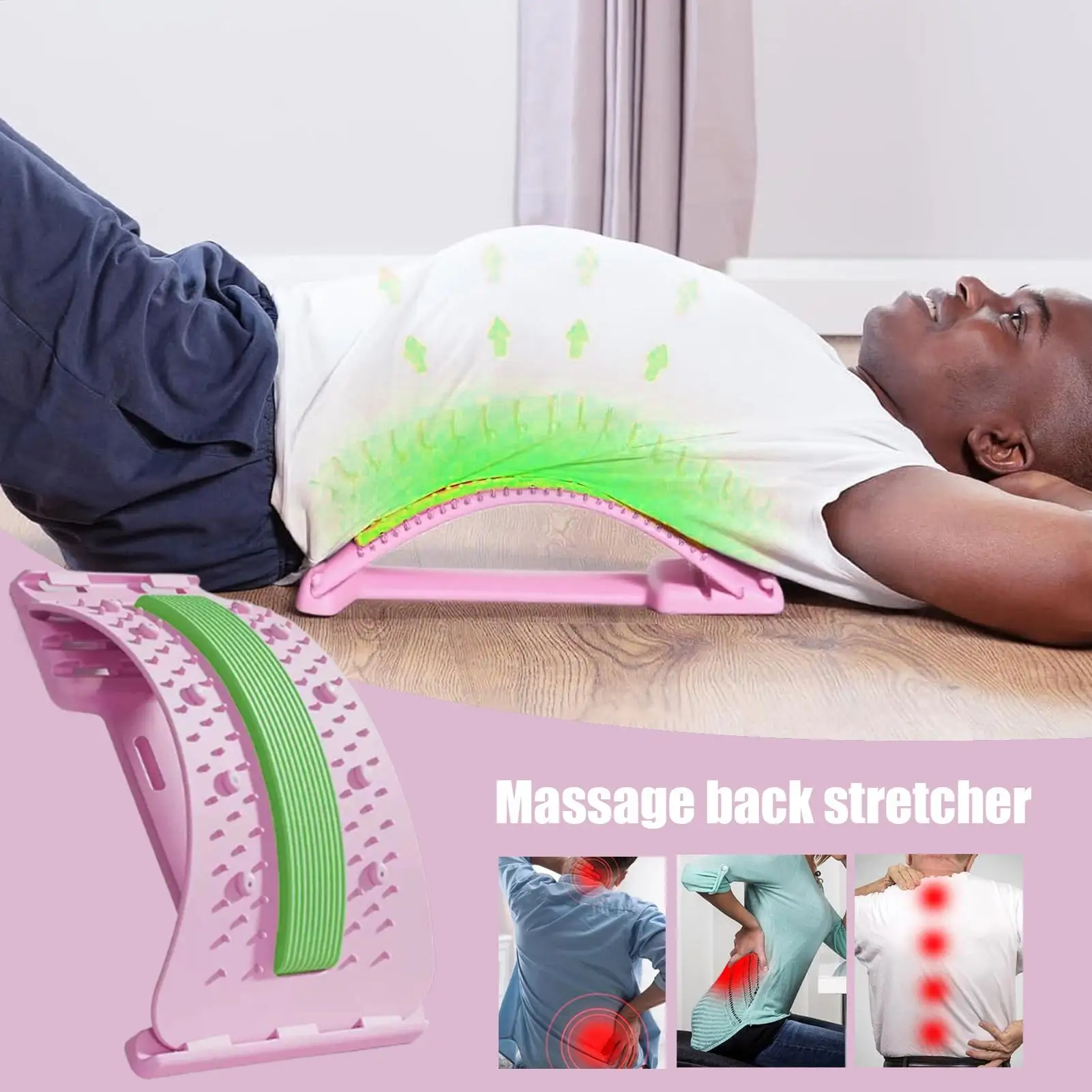 Back Arch Stretcher 3-Level Adjustable Back Board Stretcher Adjustable Non-slip Lumbar Massager for Body Recovery Muscle Release