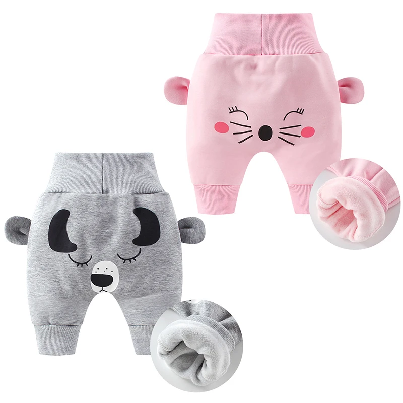 

2022 New Baby Boys Girls Funny Cartoon Print Pants Spring Autumn Fleece Trousers Infant Children Soft High Waist Pants Clothes