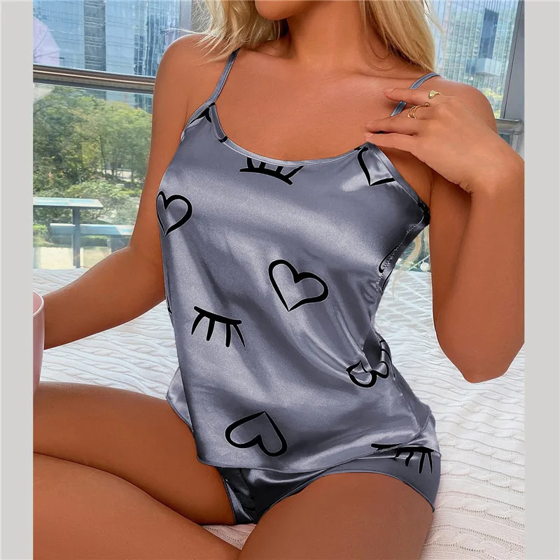 Women Pajamas Set 2 Pieces Silk Satin Cami Top Shorts