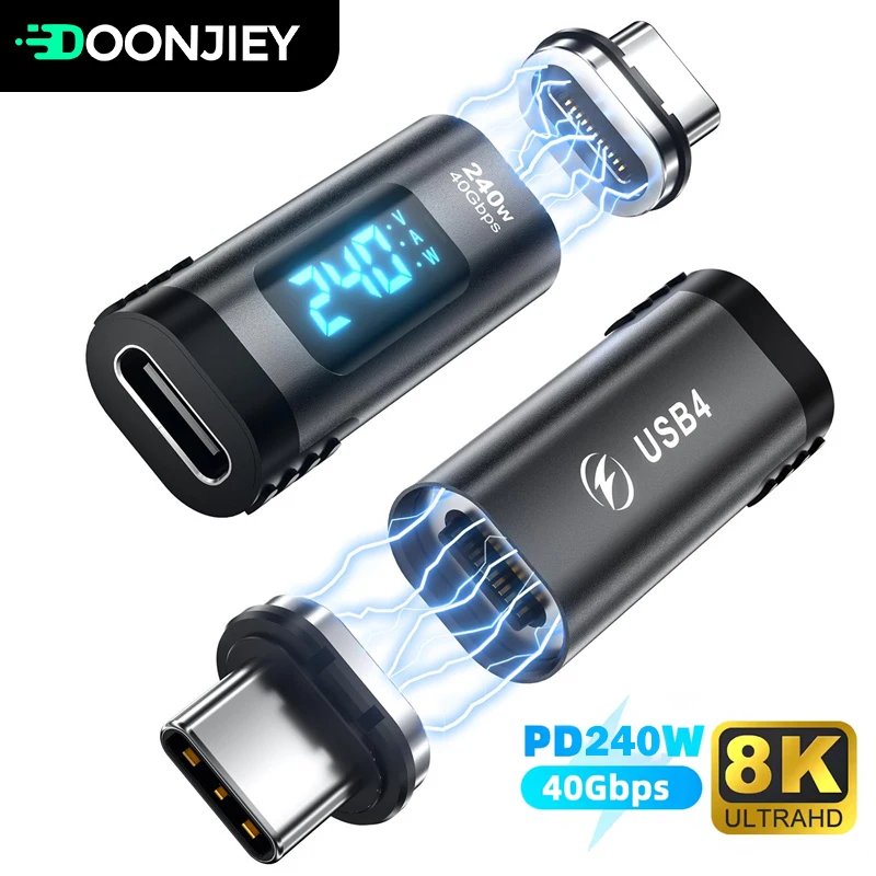 Adattatori Magnetici USB-C HanCenDa 2 Pezzi - PD 240W, Video 8K, 40Gbps, Con Display Digitale