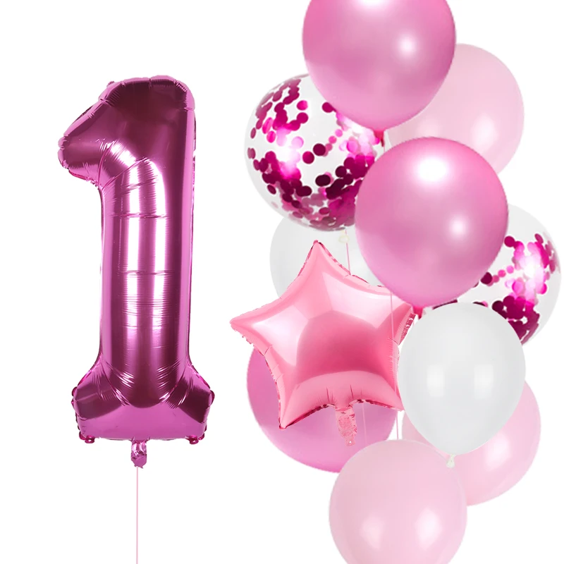 Balões de festa do primeiro aniversário, balões para menino e menina, número rosa, decoração de aniversário, crianças, 1, 2, 3, 4, 5, 6, 7, 8, 9 anos, suprimentos para festa