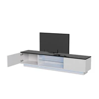 Rosahqnda ТВ-шкаф с 2 дверцами, 2 полками, низкая панель телевизора со светодиодной подсветкой, ТВ-доска для телевизоров до 65 дюймов для гостиной, спальни — изображение 3