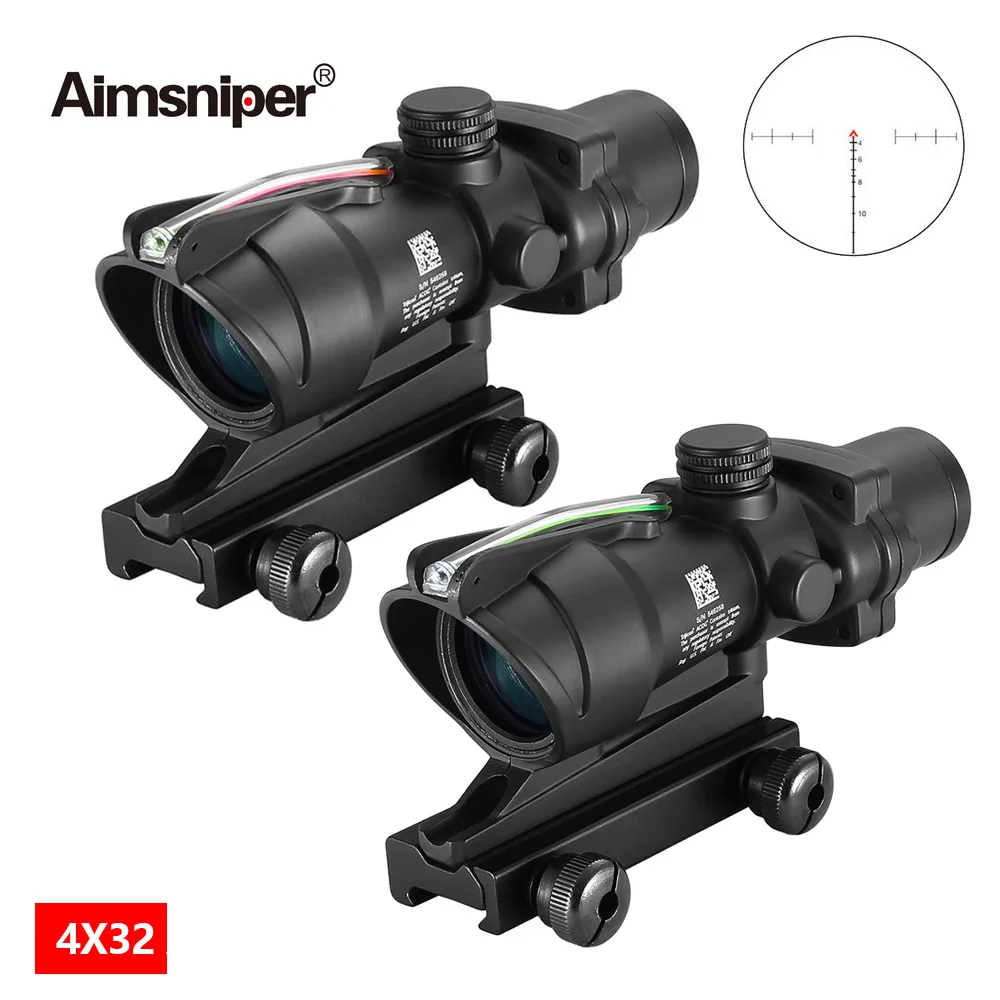 Tactical 4x32 Acog Riflescope Reticle Hunting Red Dot Fiber Optic Sight