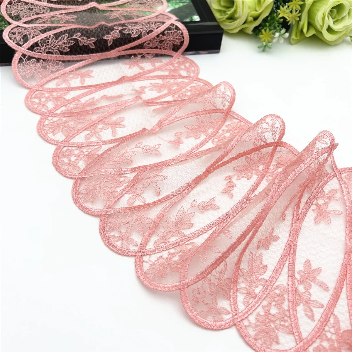 3y/lot Width 17cm Warm Pink Embroidery Lace Trim DIY Craft Sewing Supply Skirt Hem Wedding Decoration Accessories Dolls 6