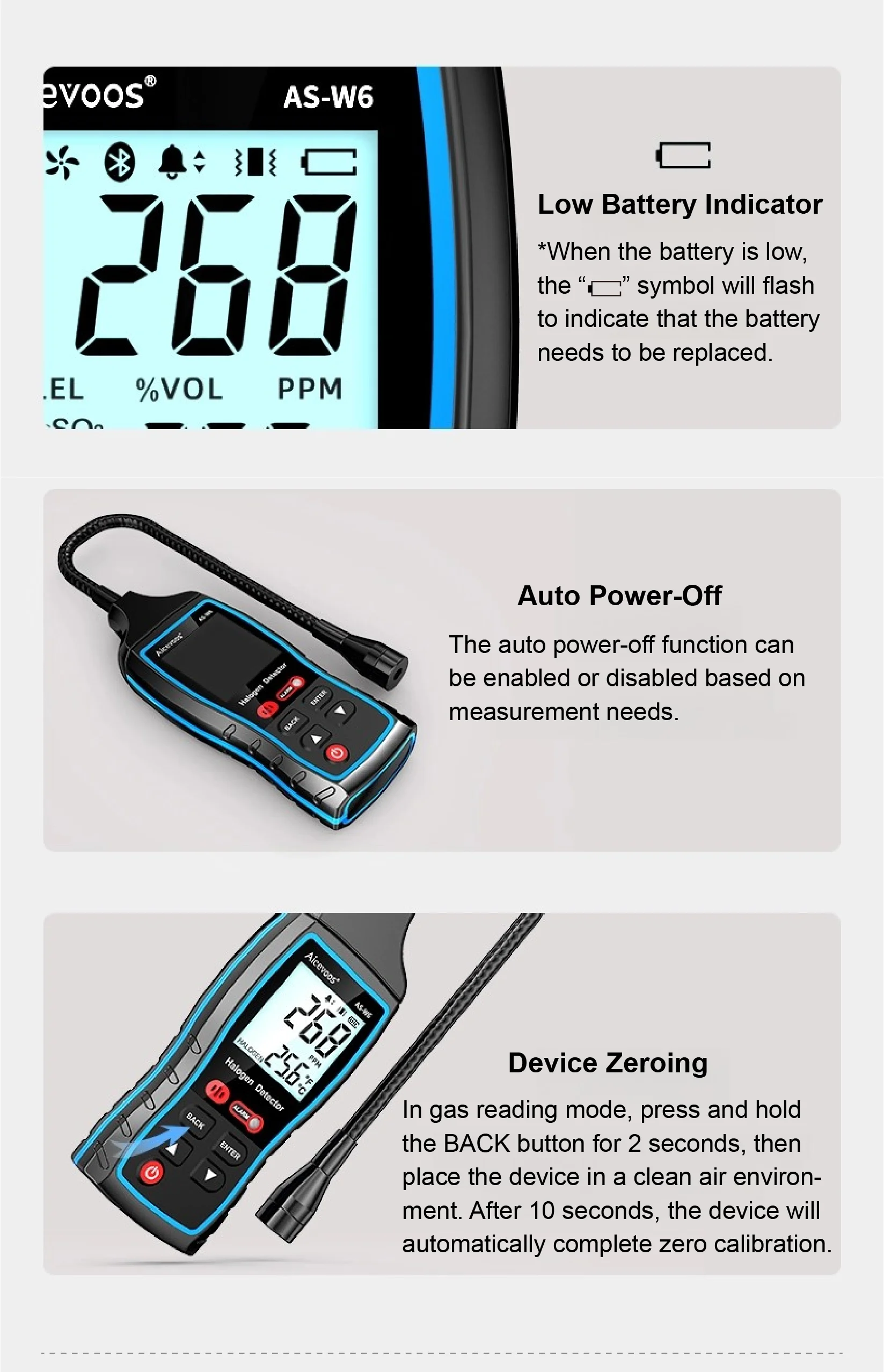 Halogen Leak Detector W6 AS-W6 Refrigerant Gas Sniffer HVAC Freon R134a Detector