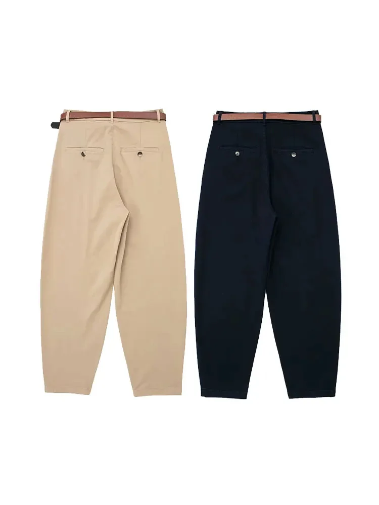 HH TRAF Fall Women\'s Fashion Casual Pants with Belt Female High Waisted Blended Ankle Straight Leg Trousers Business Work Pants