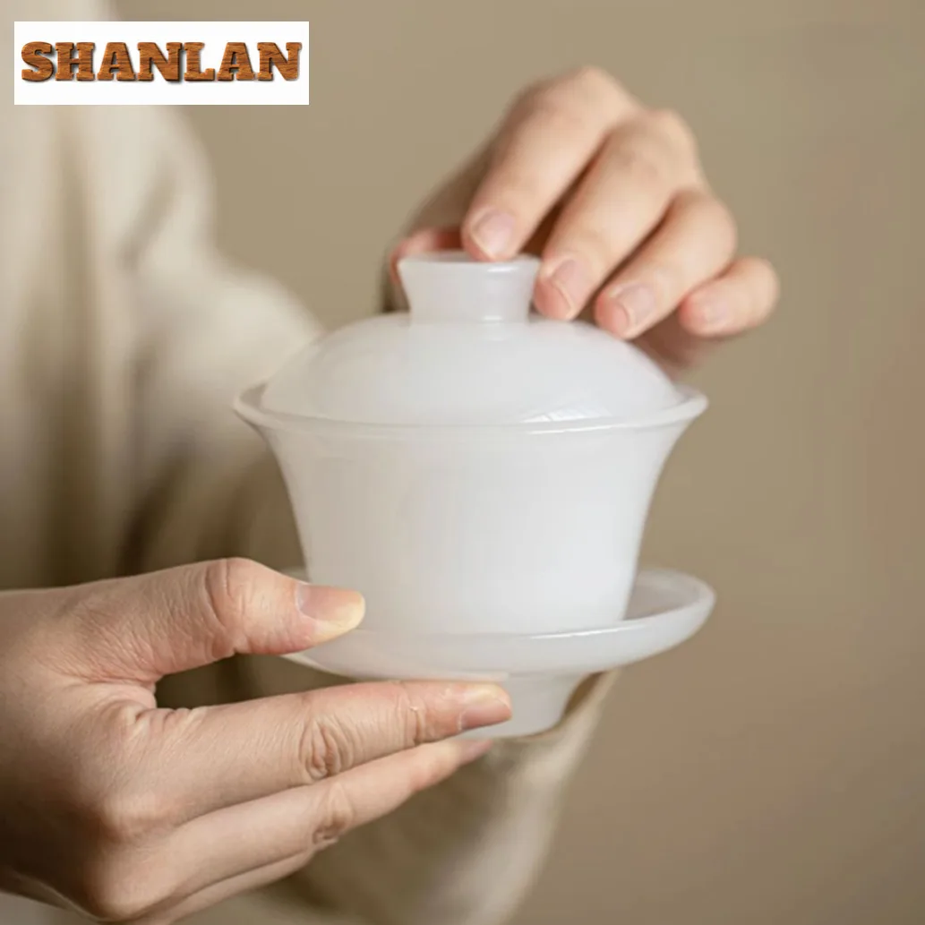 Glass Sancai White Jade Porcelain Gaiwan Luxury Tea Tureen Tea Bowl With Lid Kit Making Cover Bowl Chinese Set Ornaments