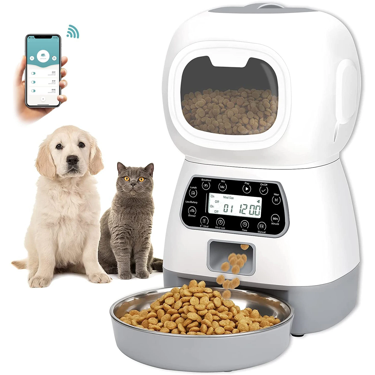 Automatic Pet Feeder  3.5L Food Dispenser for Cats and Dogs Timed Cat Feeder with Twist Lock Lid Memory Function Wifi Recording