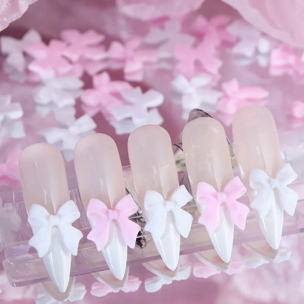 50pcs/bag Pink White Ribbon Bow Nail Charms Korean Red Parts Nail Art Tie Decoration Kawaii Accessories Manicure Design Supplies 6