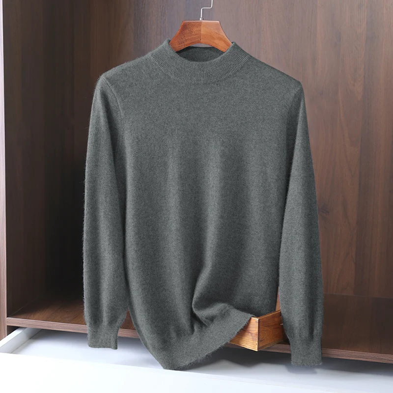 Men's Autumn/Winter 2022 New Half Neck Solid Color Long Sleeve Knit Pullover Plus Size Thick Business Casual Comfortable Base
