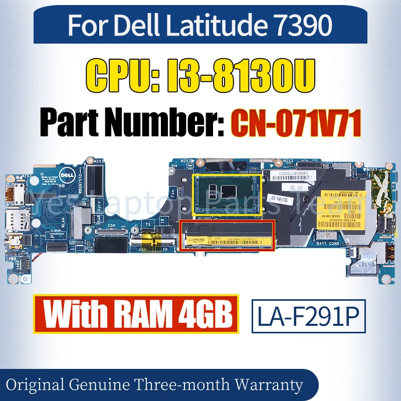 dell-latilラップトップマザーボード7390-la-f291p-cn-071v71sr3w0i3-8130u-4gb-100-テスト済み