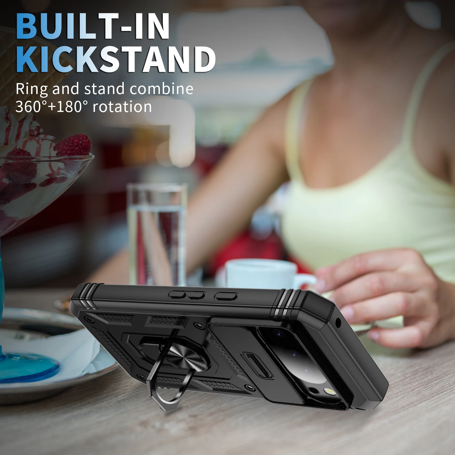 Durable Shockproof Armor Phone Case with Kickstand & Slide Camera Protection