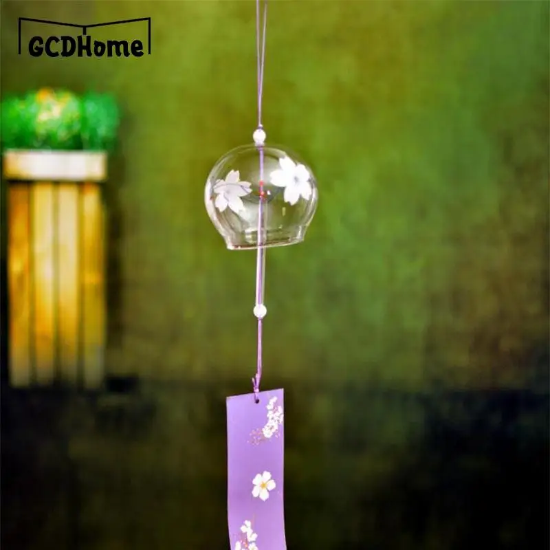 1pcs Romantic Crafts Japanese Cherry Blossom Glass Wind Chimes Bells Home Garden Office Ornament Indoor Window Hanging Decor 5