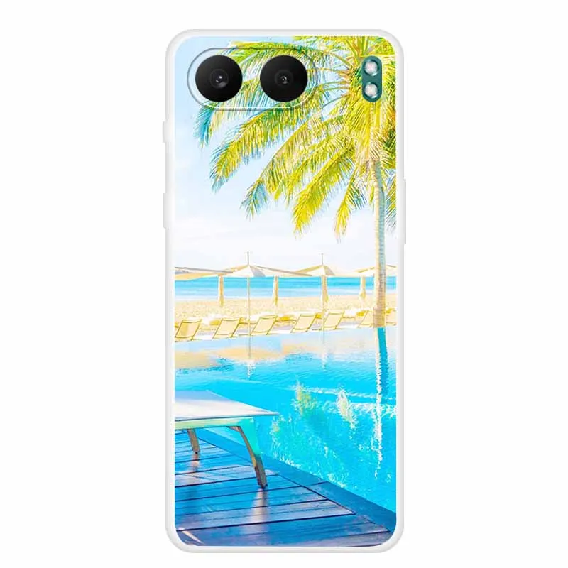 Clear Silicone Case with Landscape Flower Design - Soft TPU Back Cover