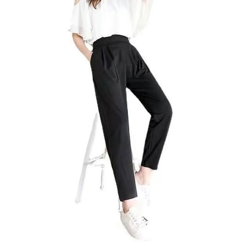Fashion for Women 2023 Summer New Thin Style Elastic High Waist Straight Pants Pockets Loose Black Versatile Harlan Trousers