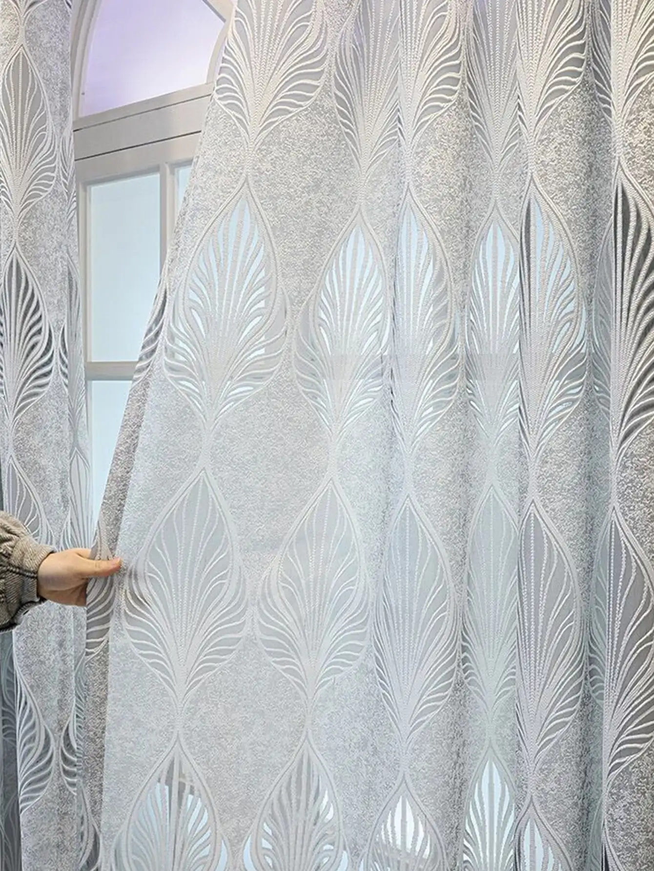 Leaf Embossed Perforated Blackout Curtains for Living Room Decoration