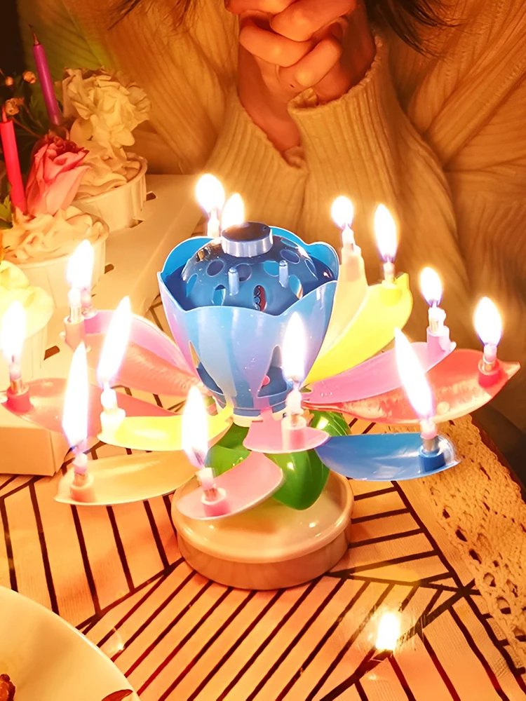 Rotating Lotus Flower Birthday Candle Musical Candle Rotating Lotus