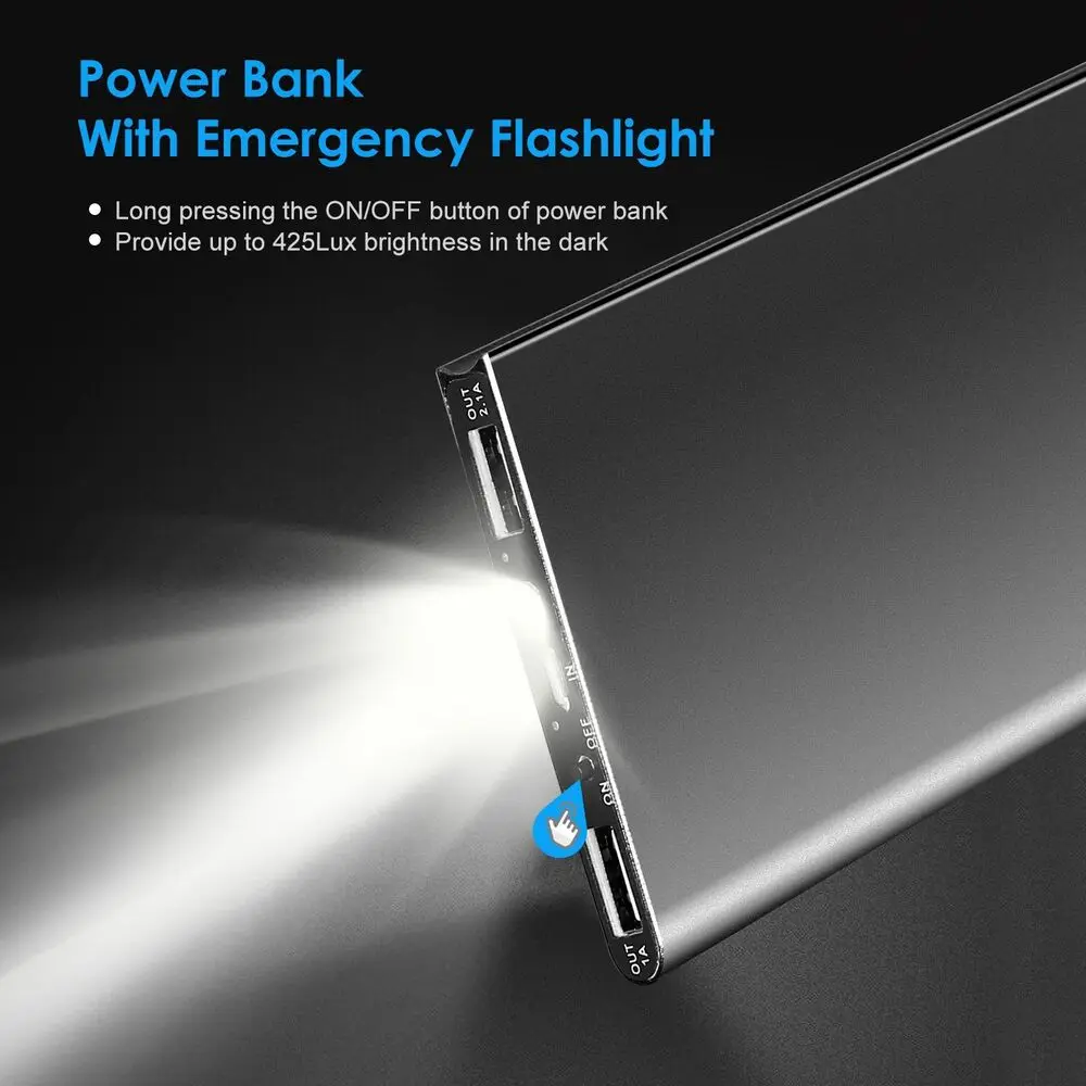 20000mAh 5V/2.1A Portable Power Bank Battery Pack for Heated Vest Jacket Pants Socks USB Power Bank for phone with Flashlight 6