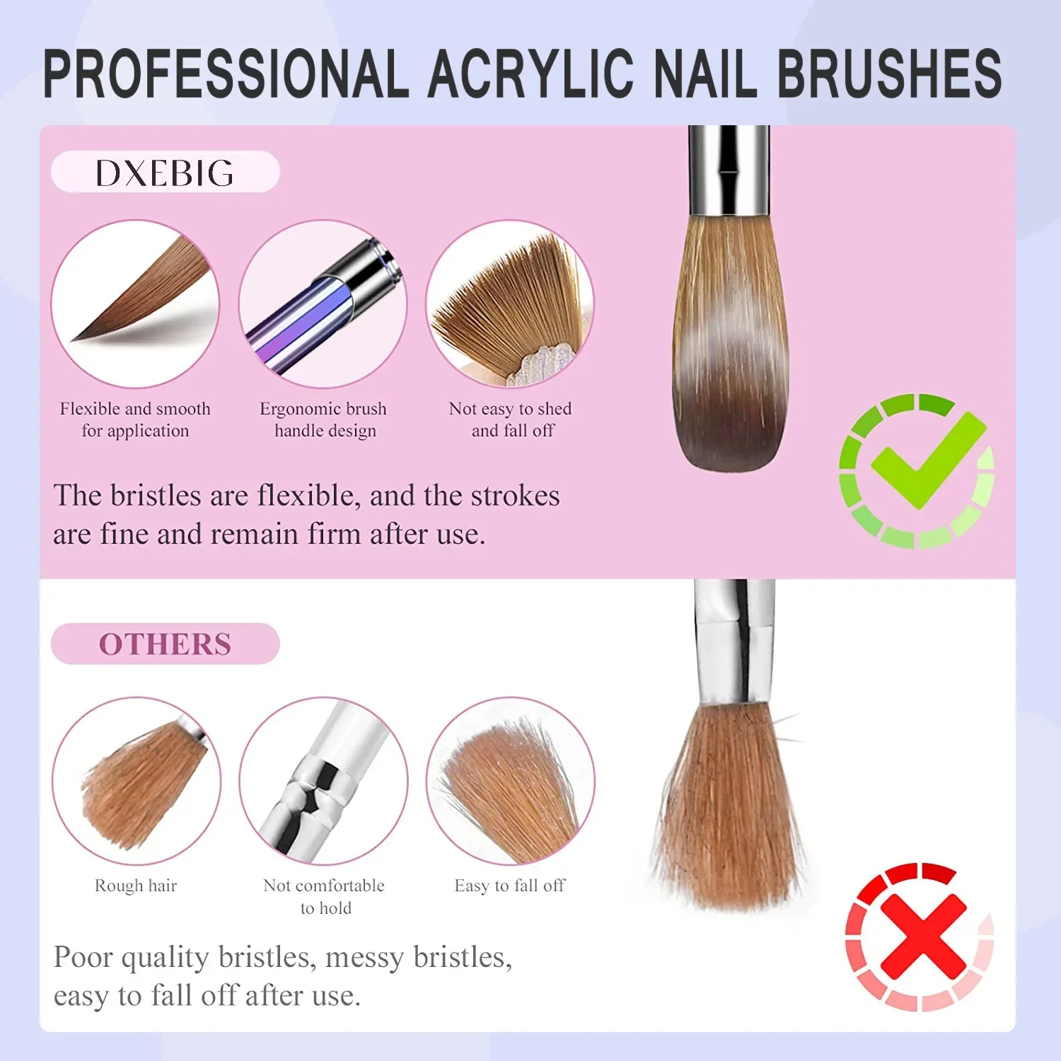 4pcs Kolinsky Acrylic Nail Brush Set Size 10/12/14/16 for Acrylic Powder Application Brushes Art Extension & Carving Salon Home 6