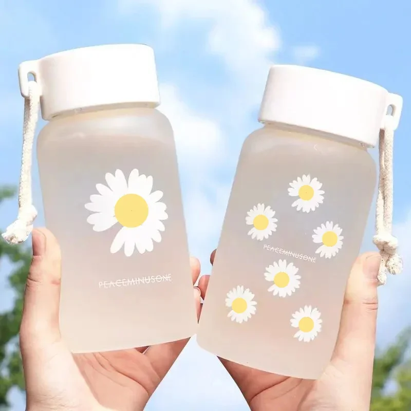 Water Bottle 500ml Small Transparent Plastic BPA Free Creative Frosted With Portable Rope Travel Tea Cup