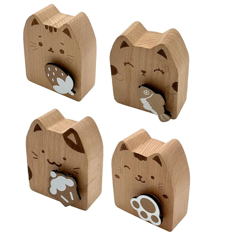 Wood Cat Wind Up Music Box Rotating Mechanism Movement Musical For Birthday Gifts A 1 Piece