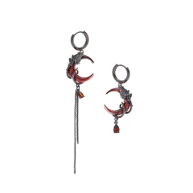 XIALUOKE Asymmetry Red Moon Rose Earrings Women European American Style Personality Crystal Drop Pendant Earrings Jewelry dangle earrings drop earrings pendant earrings crystal earrings