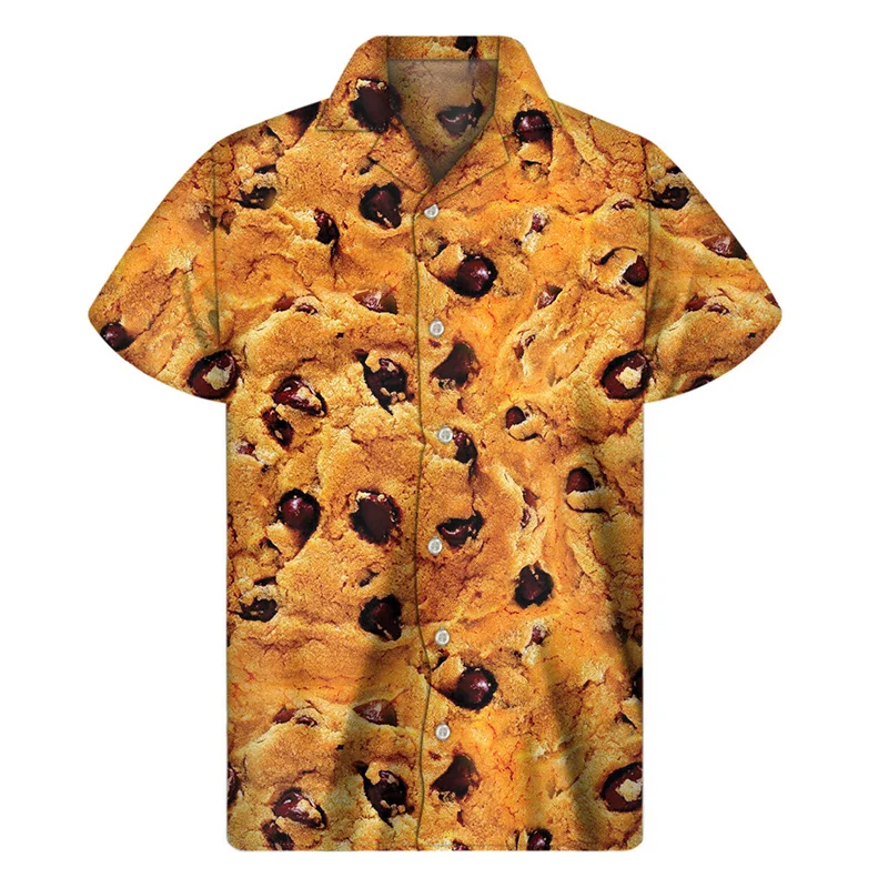 Chocolate Donuts Cookies 3D Print Shirt For Men Summer Hawaiian Shirts Tops Street Lapel Aloha Blouse Button Short Sleeves 5
