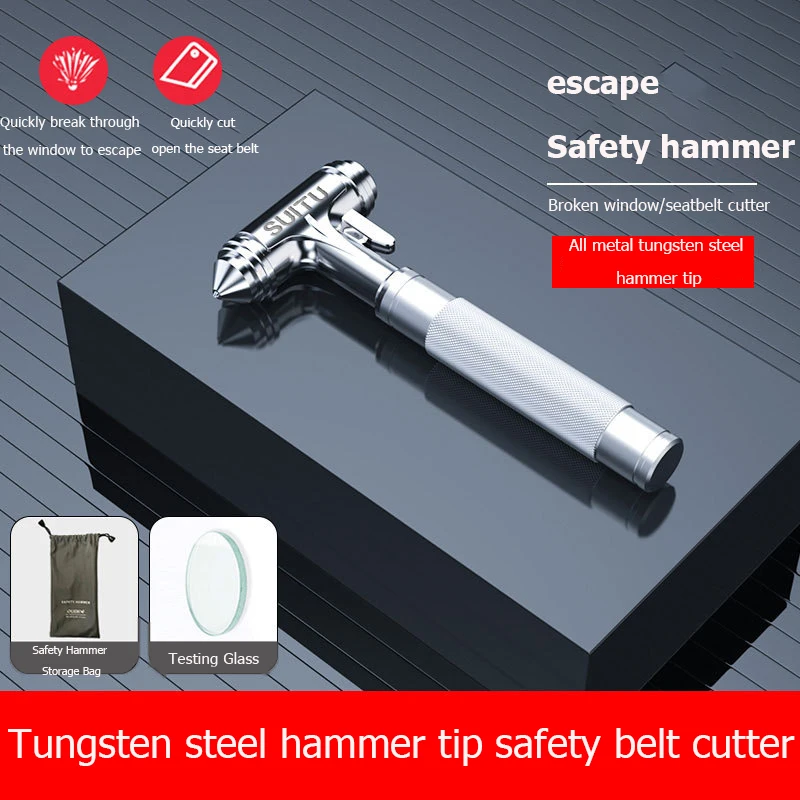 Aluminum alloy escape car safety hammer window breaker can be used for emergency window breaking embedded with a cutting knife car safety hammer safety hammer window breaker