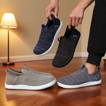 2025 جديد شبكة أحذية الصيف خفيفة الوزن الرجال خفيفة الوزن لينة سوليد حذاء كاجوال جودة عالية الانزلاق على الشقق الذكور أحذية مشي 5