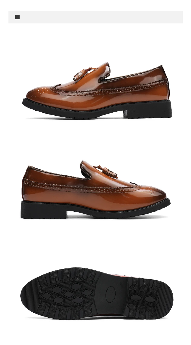 Business Männer Loafer Bequeme Leder Atmungsaktive Dicke Sohle Brogues Quaste Casual Formale Slip-on Spitze Kleid Schuhe Mann – Detail 20