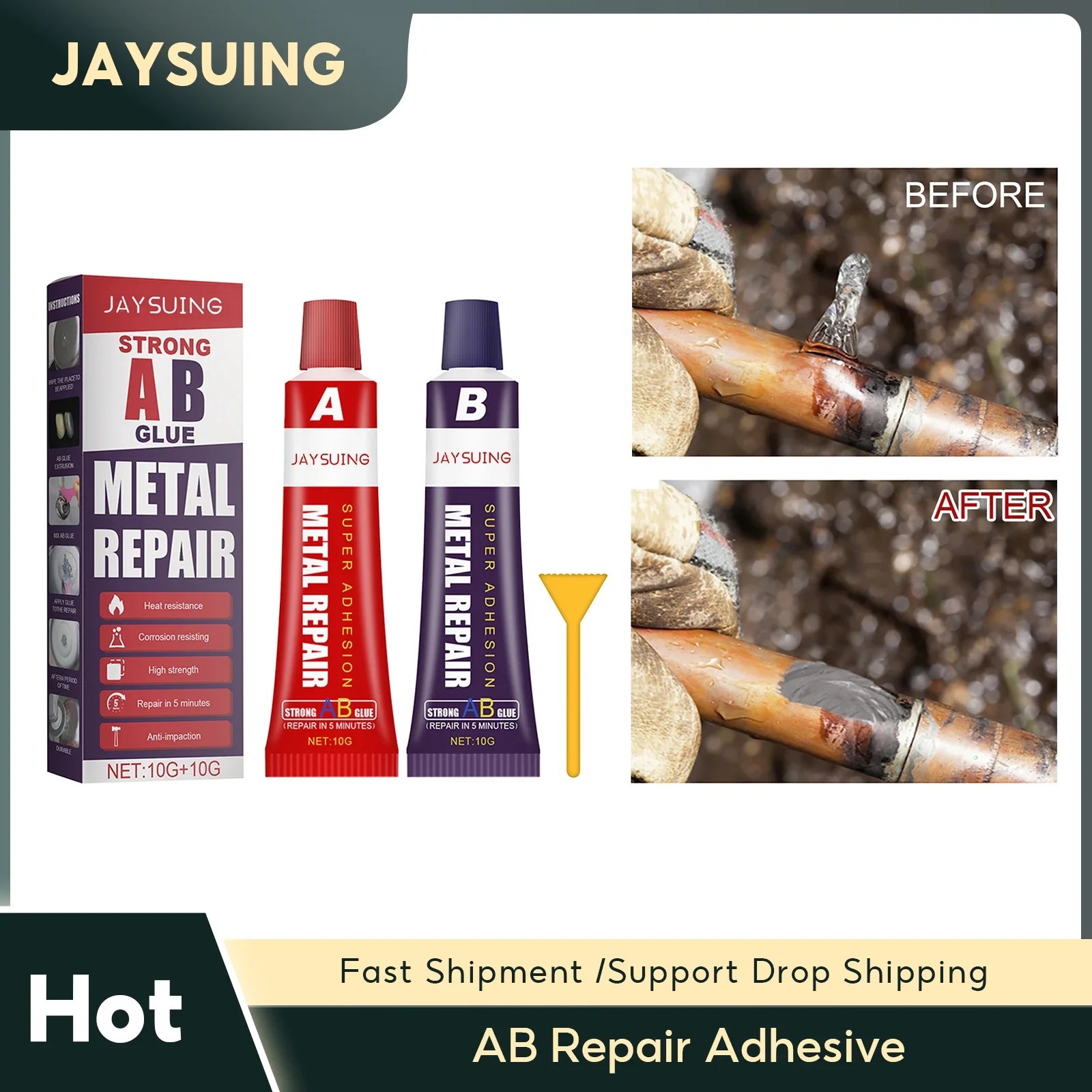 

Magic AB Repair Adhesive Automobile Metal Part Casting Damaged Crackle Welding Restore High Strength Instant Iron Repairing Glue