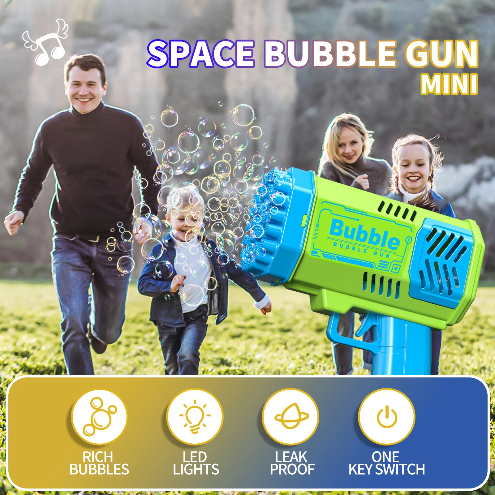 40 Hole Handheld Massive Foaming Space Light Bubble Machine Electric Children's Toys Without Battery Without Bubble Water_voghion.com