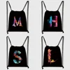 26 Initials Print Drawstring Bag Backpack Men and Women Beach Sports Travel Backpack Kid Gift Supplies Bag Portable Sundries Bag